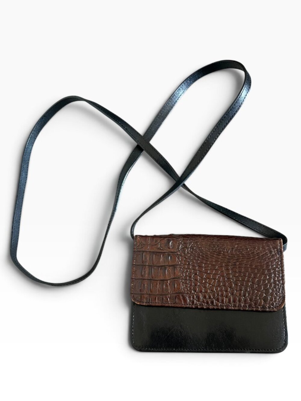 BRAHMIN Leather Mini Crossbody Purse In Black & Brown